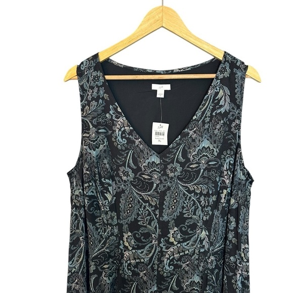 NWT J Jill sleeveless pleated maxi dress black/blue floral paisley XL - Picture 3 of 8